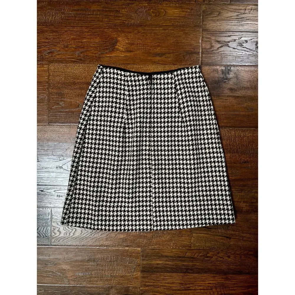 Vintage Short Pencil Style Skirt - Brown Cream Houndstooth Tailored - Small
